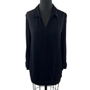 Soft Surrounding Black Top Rayon Layered Sleeve Classic Button-Up Size Large L